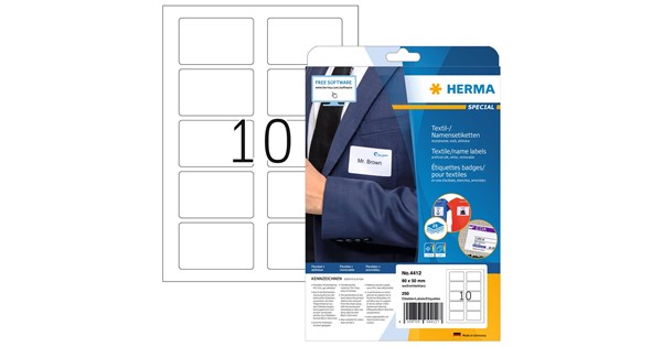 HERMA 4412 - Namens-/Textiletiketten, Weiß, 80 X 50 Mm, 25 Blatt